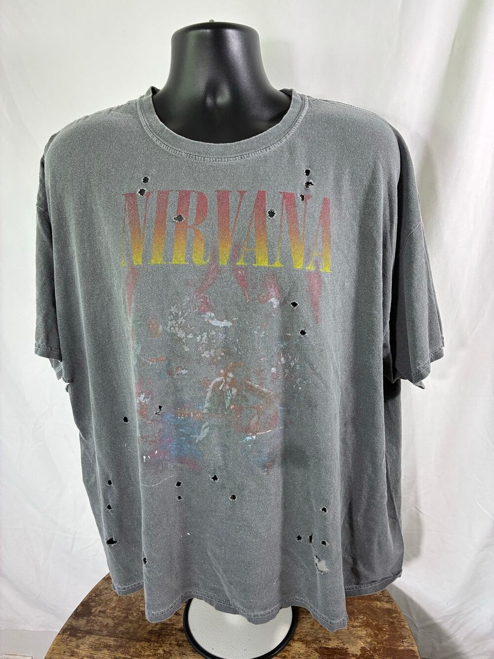 Nirvana T Shirt Oversized Gray Distressed Grunge Band Tee